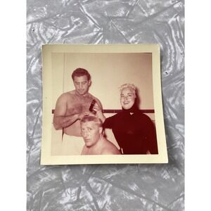 Vintage 1955 Kodacolor Photo Men Grooming Woman Smiling Snapshot 3.5x3.5 Kodak